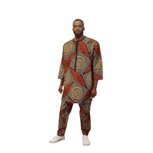 NEW Traditional African Print Men's Casual Top‎ with Pants-Trousers